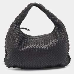Pre Owned Bottega Veneta Black Intrecciato Perforated Leather Medium Veneta Hobo