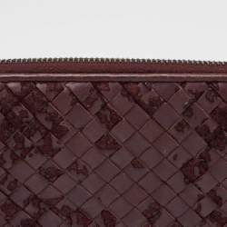 Pre Owned Bottega Veneta Burgundy Intrecciato Leather and Velvet Zip Around Wallet