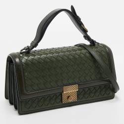 Pre Owned Bottega Veneta Green Intrecciato Leather Top Handle Bag