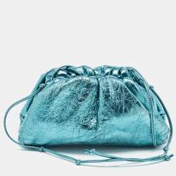 Pre Owned Bottega Veneta Metallic Green Leather Mini Pouch Clutch
