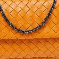 Bottega Veneta Mustard Intrecciato Leather Flap Chain Bag