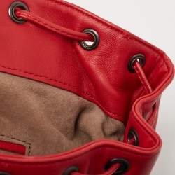 Bottega Veneta Red Leather Intrecciato Flap Drawstring Backpack