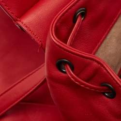 Bottega Veneta Red Leather Intrecciato Flap Drawstring Backpack