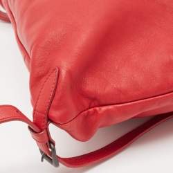 Bottega Veneta Red Leather Intrecciato Flap Drawstring Backpack