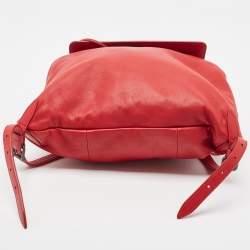 Bottega Veneta Red Leather Intrecciato Flap Drawstring Backpack