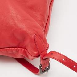 Bottega Veneta Red Leather Intrecciato Flap Drawstring Backpack