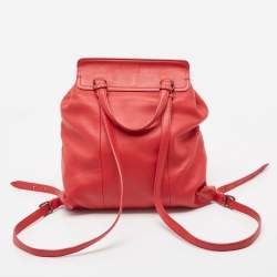 Bottega Veneta Red Leather Intrecciato Flap Drawstring Backpack