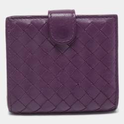 Pre Owned Bottega Veneta Purple Intrecciato Leather Compact Wallet