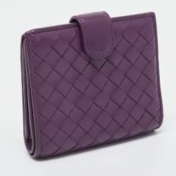 Pre Owned Bottega Veneta Purple Intrecciato Leather Compact Wallet