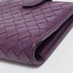 Pre Owned Bottega Veneta Purple Intrecciato Leather Compact Wallet