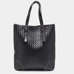 Pre Owned Bottega Veneta Black Intrecciato Leather Shopper Tote