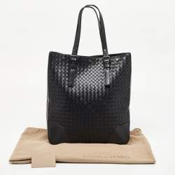 Pre Owned Bottega Veneta Black Intrecciato Leather Shopper Tote