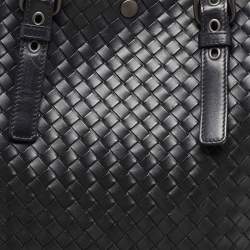 Pre Owned Bottega Veneta Black Intrecciato Leather Shopper Tote