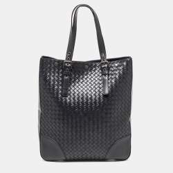 Pre Owned Bottega Veneta Black Intrecciato Leather Shopper Tote