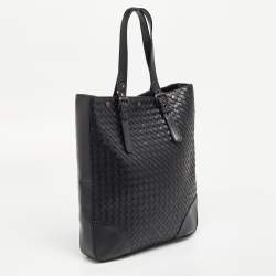 Pre Owned Bottega Veneta Black Intrecciato Leather Shopper Tote