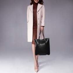 Pre Owned Bottega Veneta Black Intrecciato Leather Shopper Tote