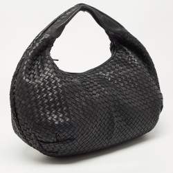 Pre Owned Bottega Veneta Black Intrecciato Leather Large Belly Hobo