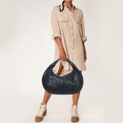 Pre Owned Bottega Veneta Black Intrecciato Leather Large Belly Hobo