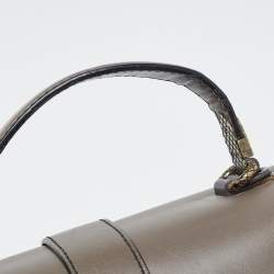 Pre Owned Bottega Veneta Dark Beige Leather Medium Piazza Top Handle Bag