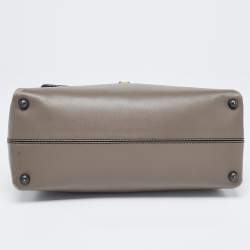 Pre Owned Bottega Veneta Dark Beige Leather Medium Piazza Top Handle Bag