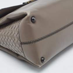 Pre Owned Bottega Veneta Dark Beige Leather Medium Piazza Top Handle Bag