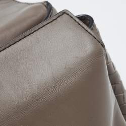 Pre Owned Bottega Veneta Dark Beige Leather Medium Piazza Top Handle Bag