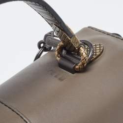 Pre Owned Bottega Veneta Dark Beige Leather Medium Piazza Top Handle Bag