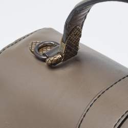 Pre Owned Bottega Veneta Dark Beige Leather Medium Piazza Top Handle Bag