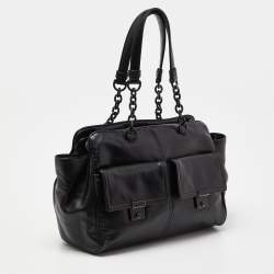 مملوكة مسبقًا Bottega Veneta Black Leather Front Pocket Satchel