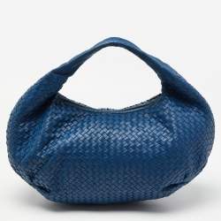 Pre Owned حقيبة هوبو بوتيغا فينيتا بيلي جلد إنترشياتو أزرق كبيرة