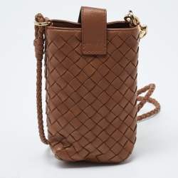 Pre Owned Bottega Veneta Brown Intrecciato Leather Phone Bag