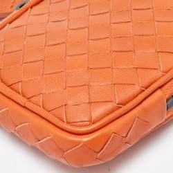 Pre Owned Bottega Veneta Orange Intrecciato Leather Zip Strap Pouch
