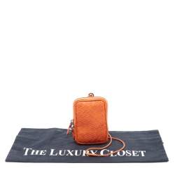 Pre Owned Bottega Veneta Orange Intrecciato Leather Zip Strap Pouch