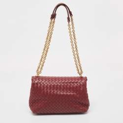 Pre Owned Bottega Veneta Red Intrecciato Leather Small Olimpia Shoulder Bag