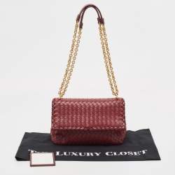 Pre Owned Bottega Veneta Red Intrecciato Leather Small Olimpia Shoulder Bag