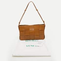 Pre Owned Bottega Veneta Camel Intreccio Leather Cassette Pouch On Strap
