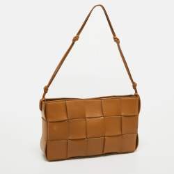 Pre Owned Bottega Veneta Camel Intreccio Leather Cassette Pouch On Strap