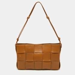 Pre Owned Bottega Veneta Camel Intreccio Leather Cassette Pouch On Strap