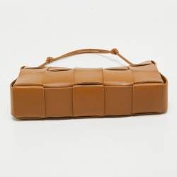 Pre Owned Bottega Veneta Camel Intreccio Leather Cassette Pouch On Strap