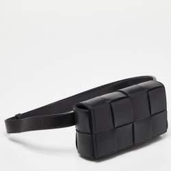 Pre Owned Bottega Veneta Black Intrecciato Leather Mini Cassette Belt Bag