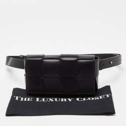 Pre Owned Bottega Veneta Black Intrecciato Leather Mini Cassette Belt Bag