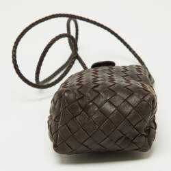 Pre Owned Bottega Veneta Brown Intrecciato Leather Phone Bag