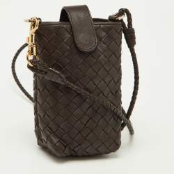 Pre Owned Bottega Veneta Brown Intrecciato Leather Phone Bag