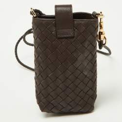 Pre Owned Bottega Veneta Brown Intrecciato Leather Phone Bag