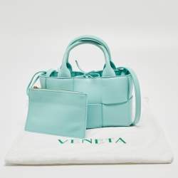 Pre Owned Bottega Veneta Aqua Green Intrecciato Leather Candy Arco Tote