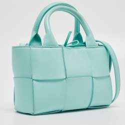 Pre Owned Bottega Veneta Aqua Green Intrecciato Leather Candy Arco Tote