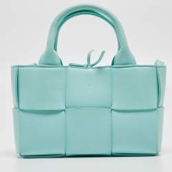 Pre Owned Bottega Veneta Aqua Green Intrecciato Leather Candy Arco Tote