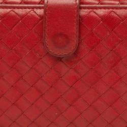 Pre Owned Bottega Veneta Red Intrecciato Leather Flap Continental Wallet