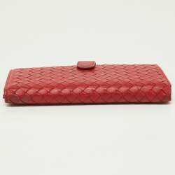 Pre Owned Bottega Veneta Red Intrecciato Leather Flap Continental Wallet