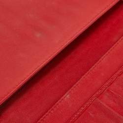 Pre Owned Bottega Veneta Red Intrecciato Leather Flap Continental Wallet